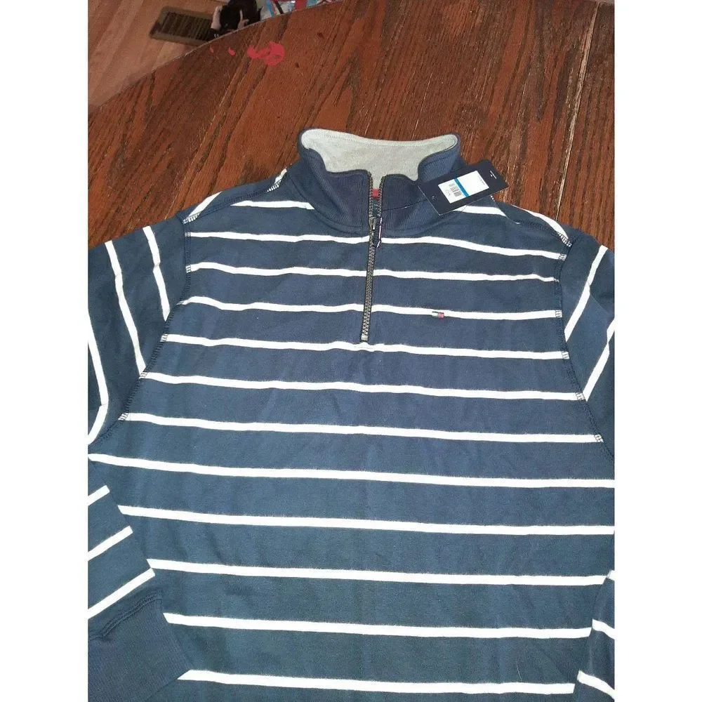 New Boy's XL 20 Tommy Hilfiger Blue White 1/4 Zip Long Sleeve Striped Shirt NWT